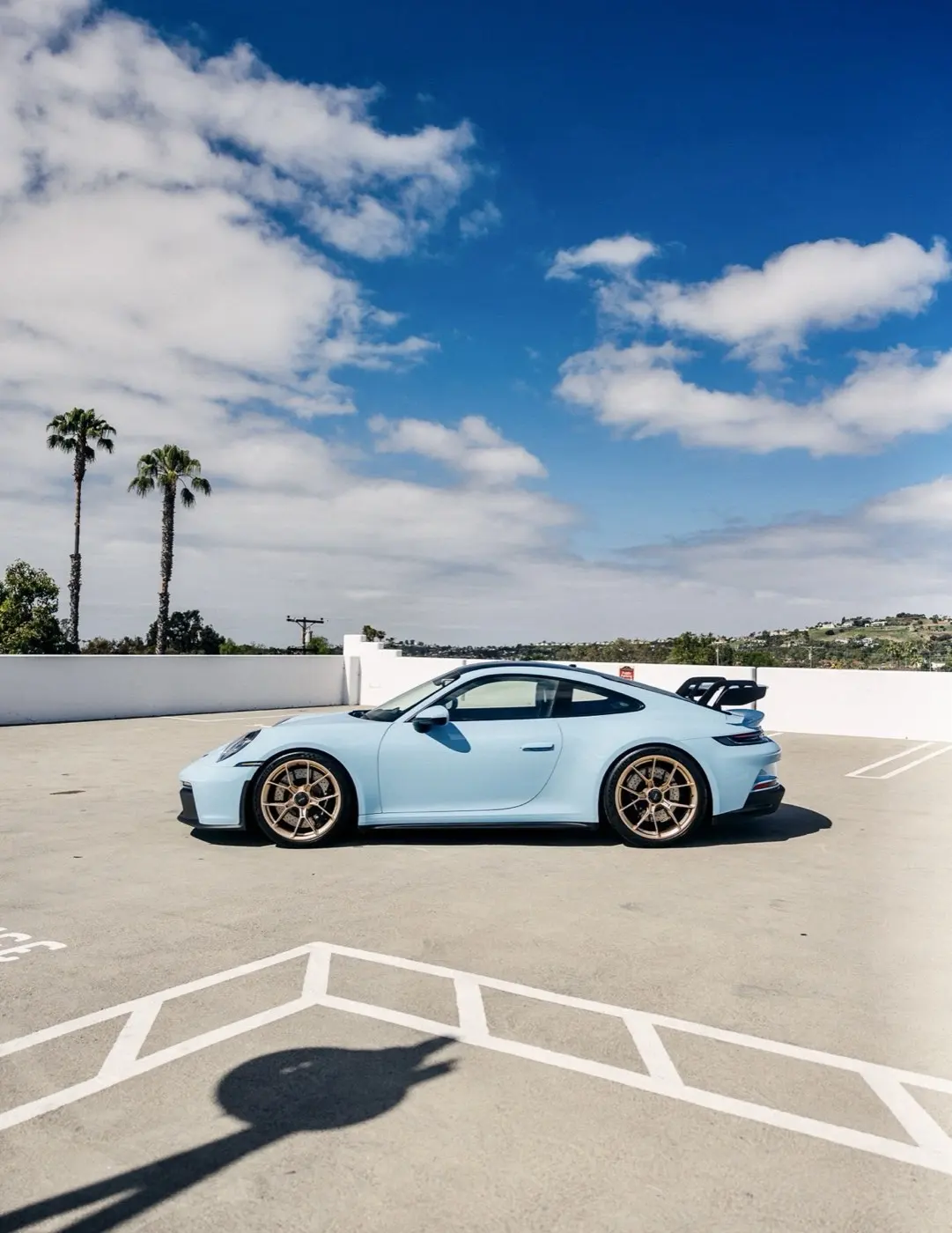 Porsche 911 GT3 detailed by Lucas Detailing on a rooftop in Orange County